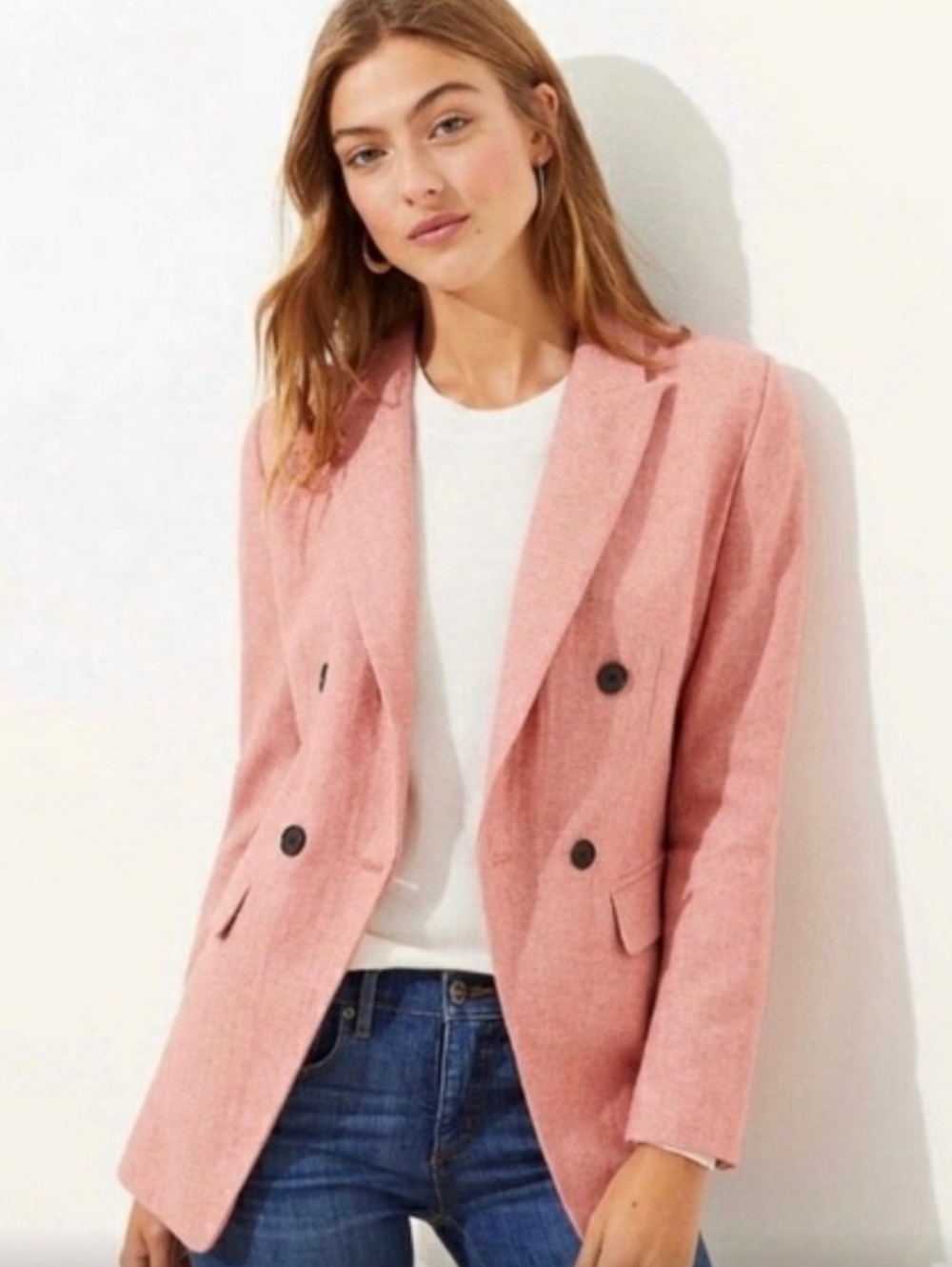 LOFT Coral Wool Blend Double Breasted Blazer Size 4 NWT